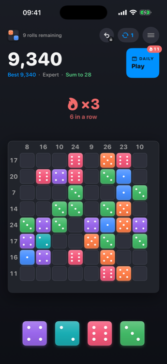 The 8×8 Expert board in dark mode